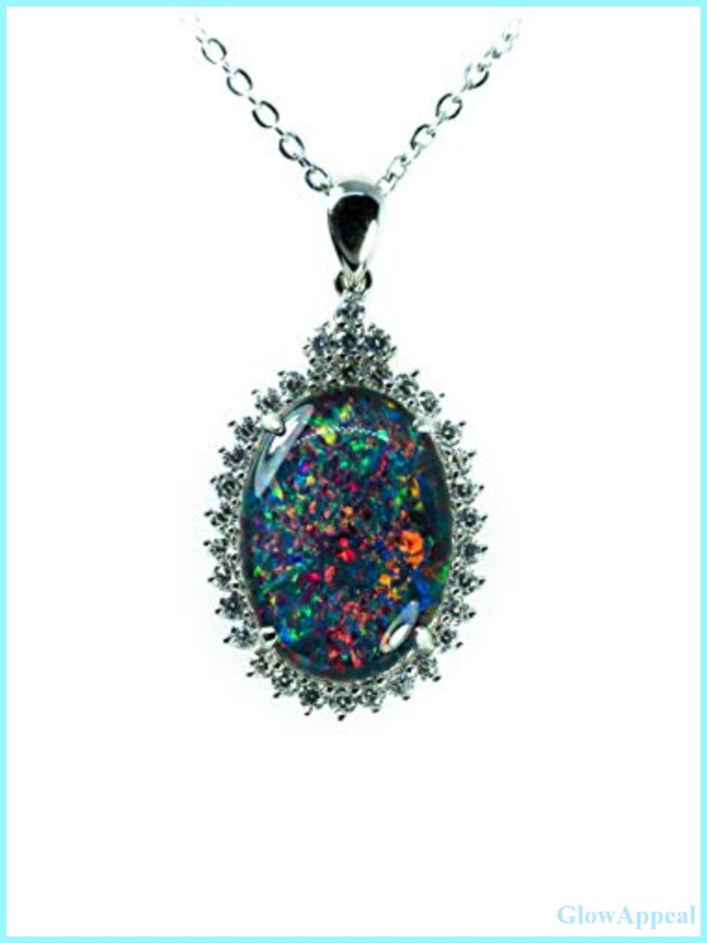 Genuine Australian Triplet Opal Necklace Pendant White Gold Plated Sterling